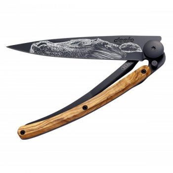 Nôž deejo Black tatto, Warmblood, olive wood, 37g, 1GB140 - Nôž DEEJO - takmer umelecké dielo. Ultraľahký skladací nožík s prepracovaným dizajnom a možnosťou gravírovania.